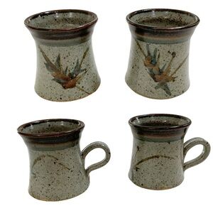 Set of 2 Studio Pottery mugs with handles . Artist Signed 12 ounce each